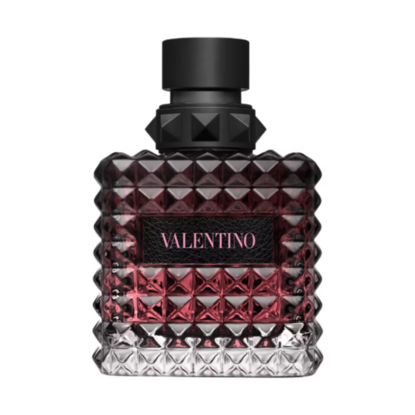 valentino studded glass perfume bottle in red and black tones