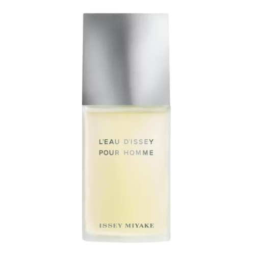issey miyake perfume bottle with a silver white and light yellow design