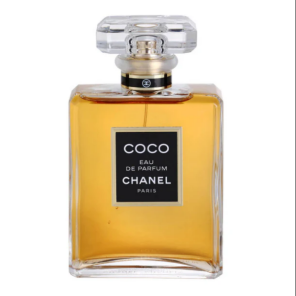 chanel coco eau de perfume with amber colored perfume in a clear bottle with black and gold accents chanel coco eau de perfume with amber colored perfume in a clear bottle with black and gold accents