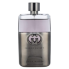 gucci guilty silver toned eau de toilette bottle with a clear glass upper