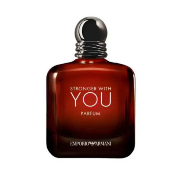 emporio armani stronger with you perfume bottle in deep amber red with black packaging