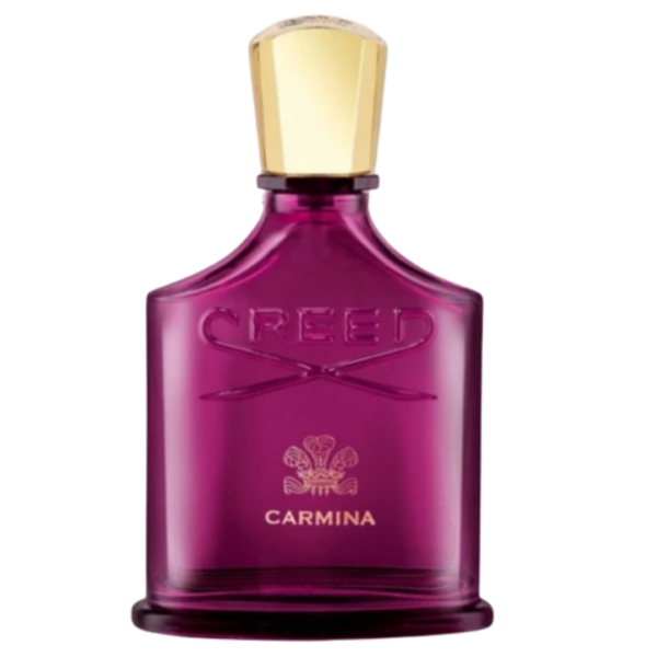 creed carmina fragrance in a deep pink bottle with a gold cap.