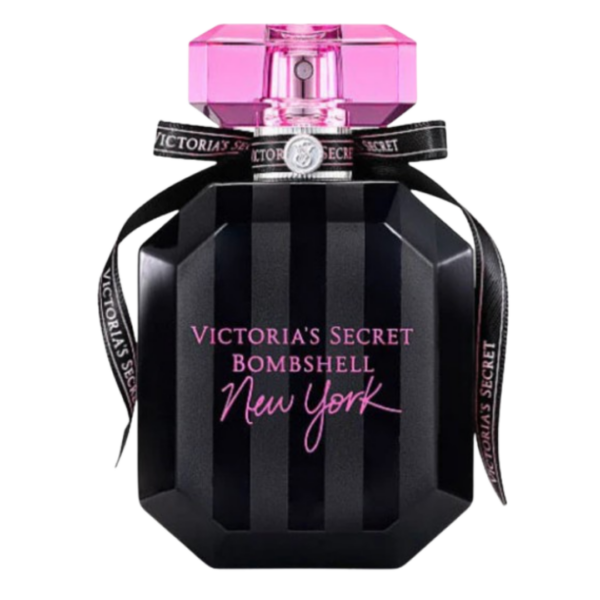 victoria's secret bombshell new york perfume bottle in black with pink accents