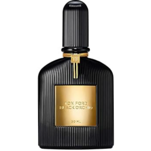 tom ford black orchid perfume with black ribbed bottle and gold accents