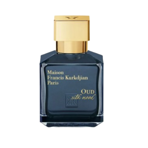 maison francis kurkdjian oud satin mood navy blue glass perfume bottle with gold cap