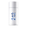 carolina herrera cylindrical perfume bottle with silver body and blue accents