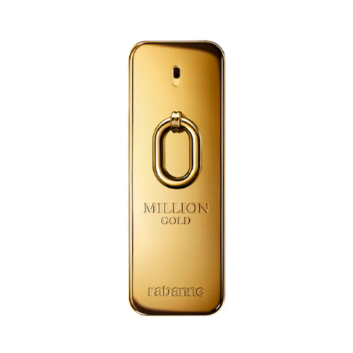 rabanne million gold eau de perfume with a metallic gold bottle and amber fragrance
