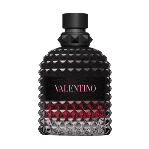 valentino uomo born in roma intense perfume with black and dark red gradient bottle